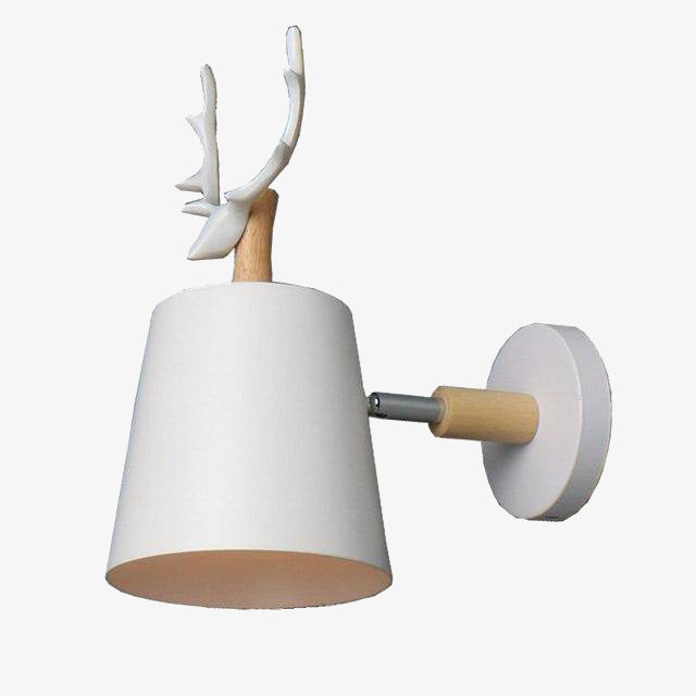 Applique murale avec abat-jour en métal et support en bois avec corne de cerf