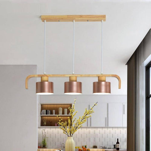 Suspension moderne à LED en bois et abat-jour (plusieurs couleurs)