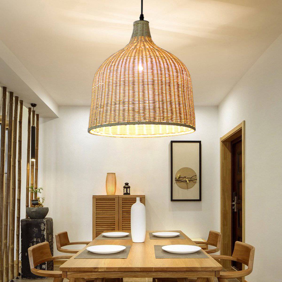 Suspension en rotin LED avec abat-jour arrondi Hang - vue 4 sur 5