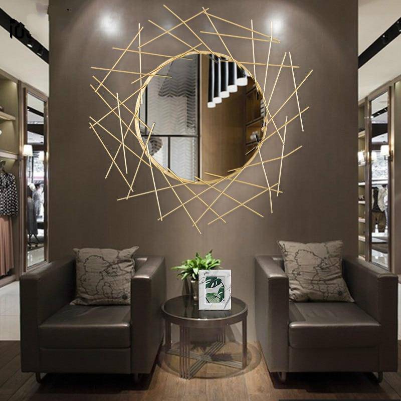 Grand miroir mural design à barres dorées - vue 2 sur 3