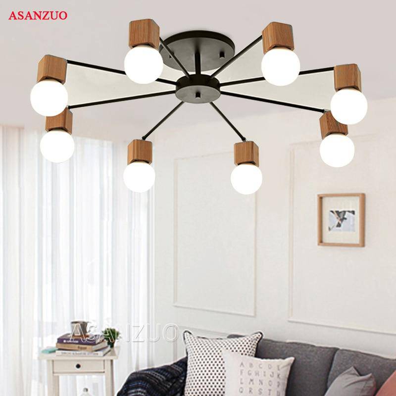 Plafonnier LED en bois et métal à une ou plusieurs lampes