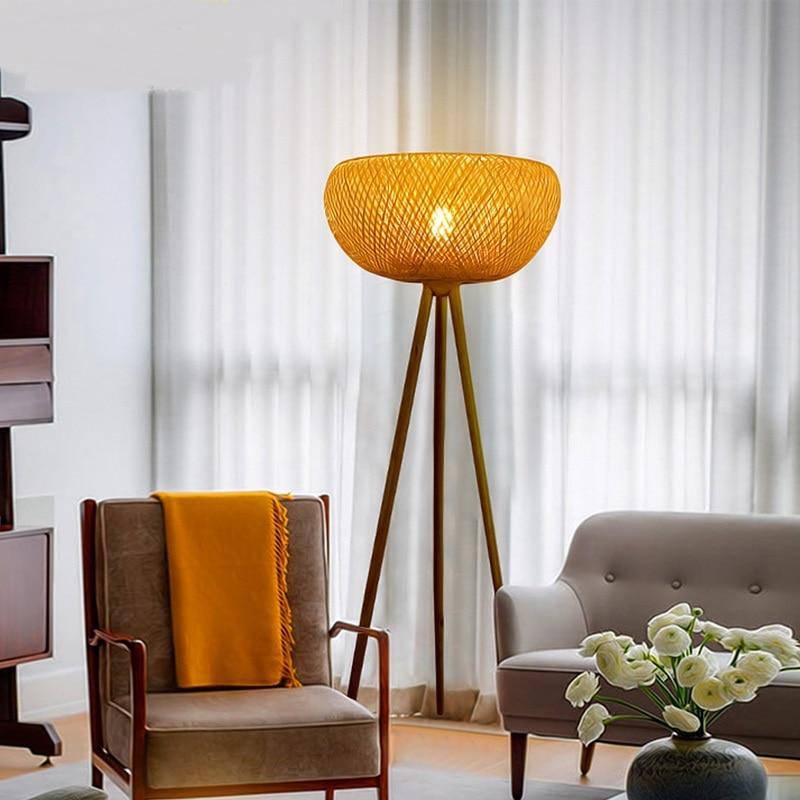 Lampadaire tripode avec abat-jour en bambou Asia - vue 3 sur 3