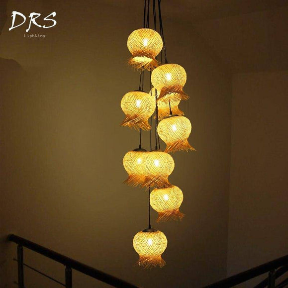 Suspension en rotin LED aux formes arrondies Créative