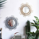 Miroir mural décoratif rond en rotin noir Rattan