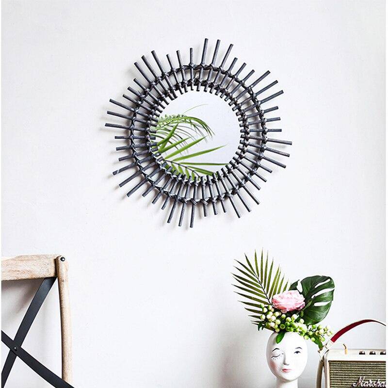 Miroir mural décoratif rond en rotin noir Rattan - vue 3 sur 4