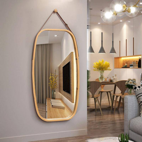 Miroir mural suspendu rectangle arrondi aux bords marrons Wear - vue 2 sur 4