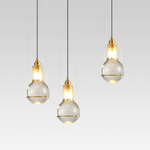 Suspension design LED en métal dorée avec abat-jour en verre cristal Luxury - vue 4 sur 6