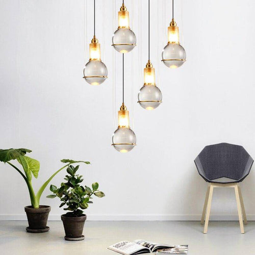 Suspension design LED en métal dorée avec abat-jour en verre cristal Luxury - vue 2 sur 6