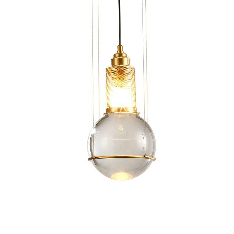 Suspension design LED en métal dorée avec abat-jour en verre cristal Luxury - vue 6 sur 6