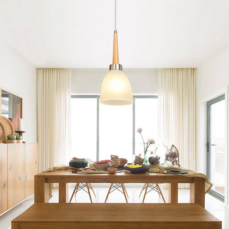 Suspension design en bois LED avec abat-jour arrondi en verre Creative - vue 2 sur 7