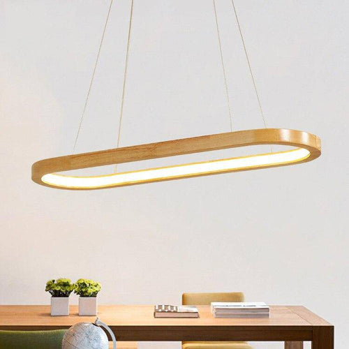 Lustre design LED avec anneaux en bois style Nordic - vue 2 sur 4