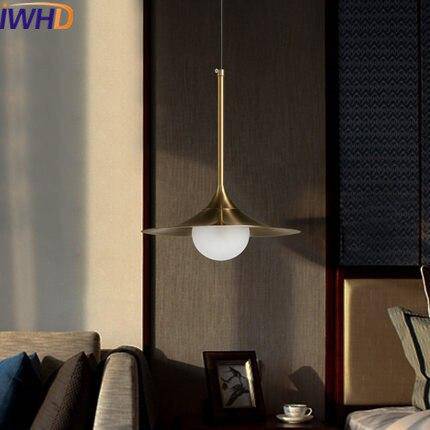 Lustre design LED avec abat-jour doré style Hang