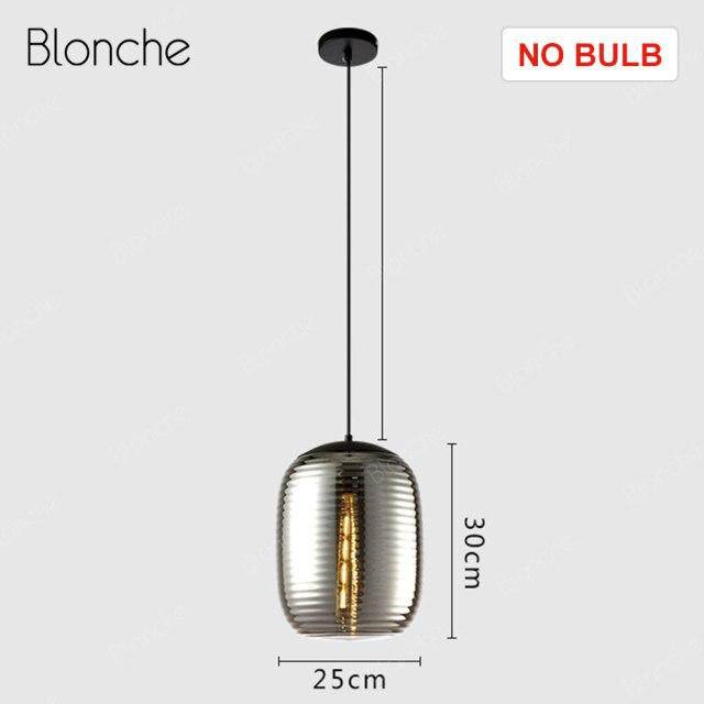 Suspension design LED en verre oval à traits et métal industriel - vue 8 sur 8