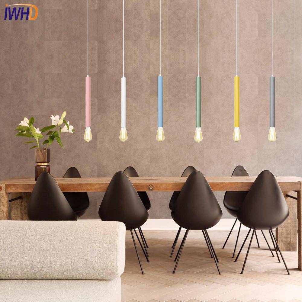 Suspension LED cylindre coloré avec lampe apparente - vue 2 sur 16