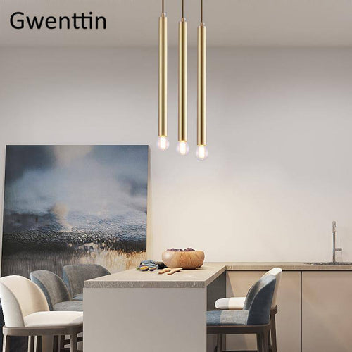 Suspension design cylindre doré à LED Simple - vue 5 sur 7