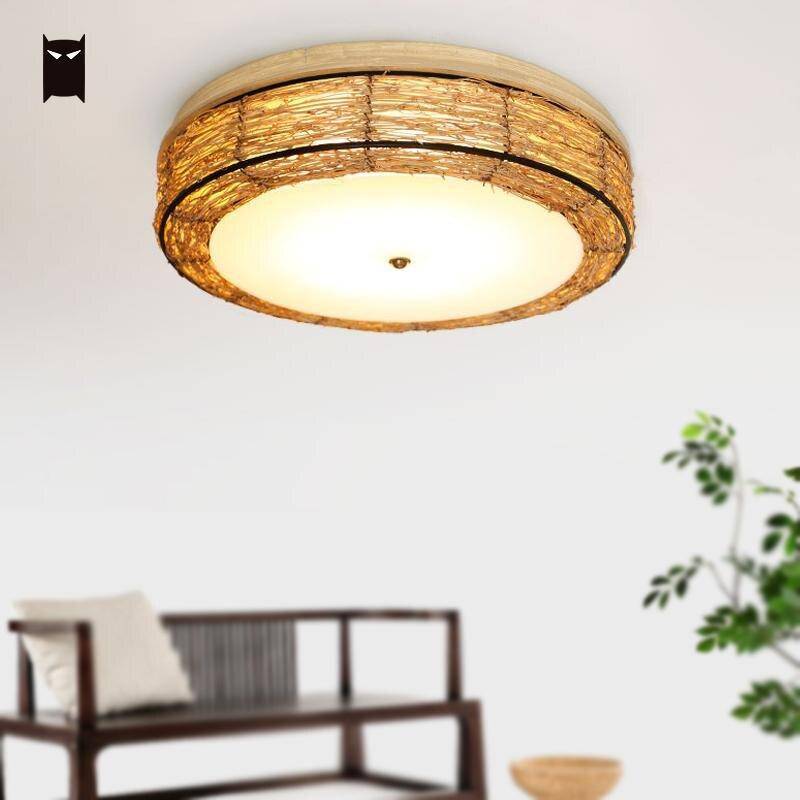 Plafonnier LED rond en osier Rattan - vue 3 sur 6