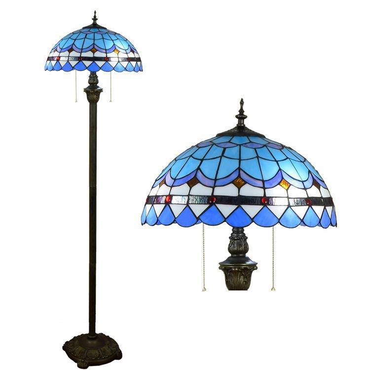 Lampadaire tiffany en verre vitrail bleu Mediterranean - vue 3 sur 4