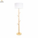Lampadaire avec abat-jour en tissu et pied en bois à branches