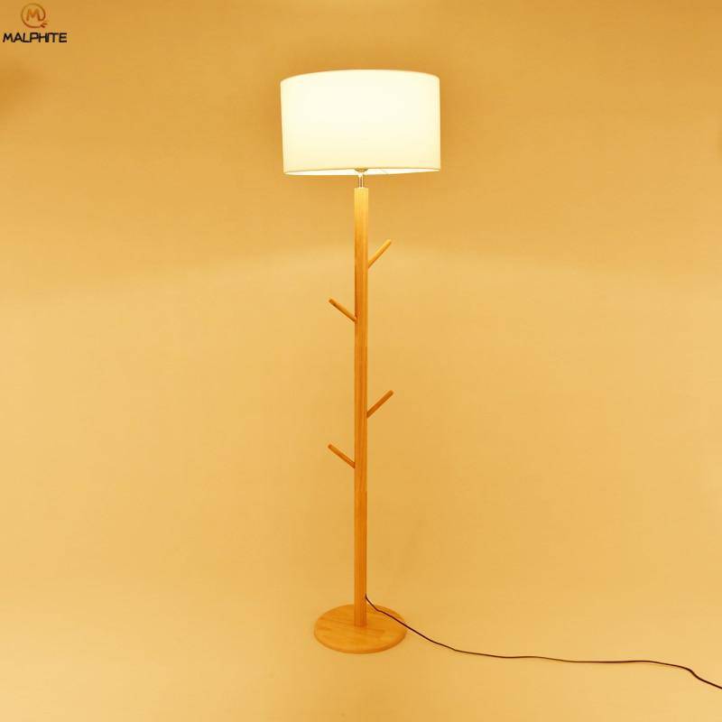 Lampadaire avec abat-jour en tissu et pied en bois à branches - vue 6 sur 6