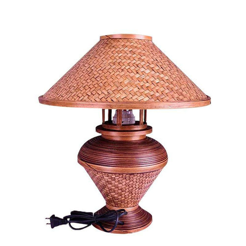 Lampe de chevet vintage rouge avec abat-jour en bambou Asia - vue 4 sur 5