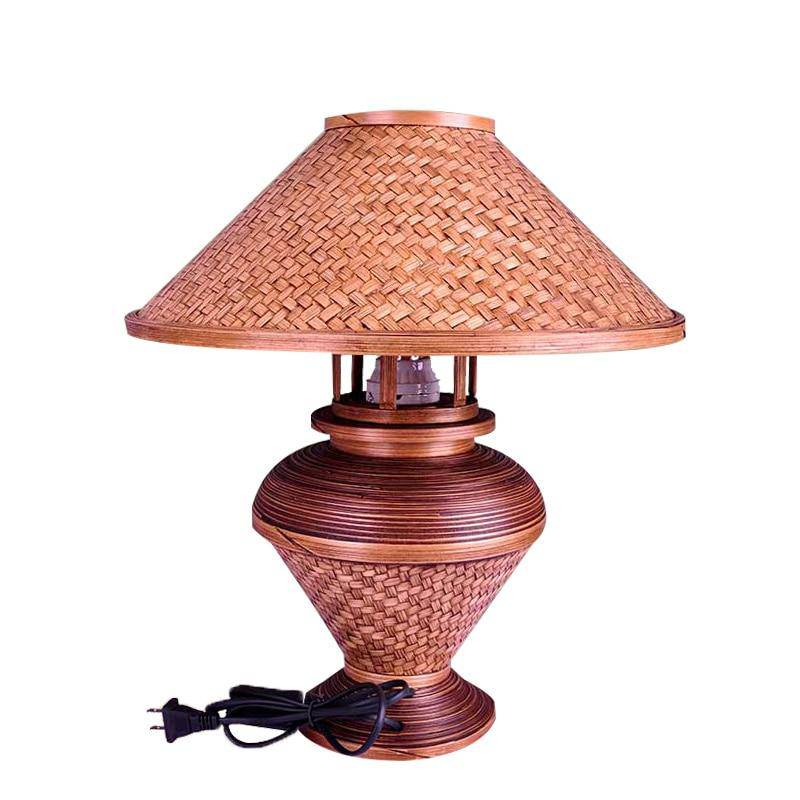 Lampe de chevet vintage rouge avec abat-jour en bambou Asia - vue 4 sur 5