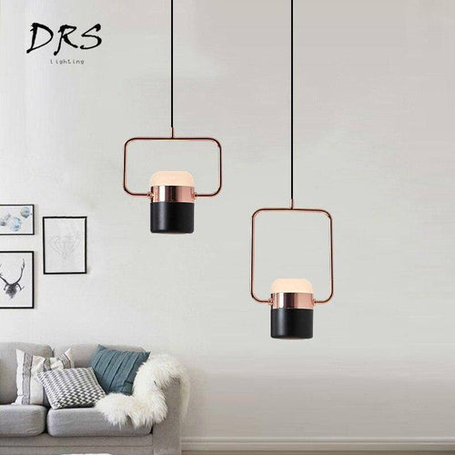 Suspension design en aluminium carré doré à LED avec lampe - vue 13 sur 12
