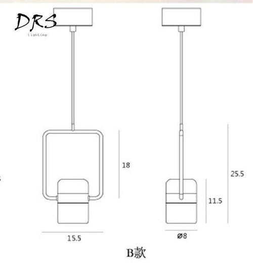 Suspension design en aluminium carré doré à LED avec lampe - vue 9 sur 12