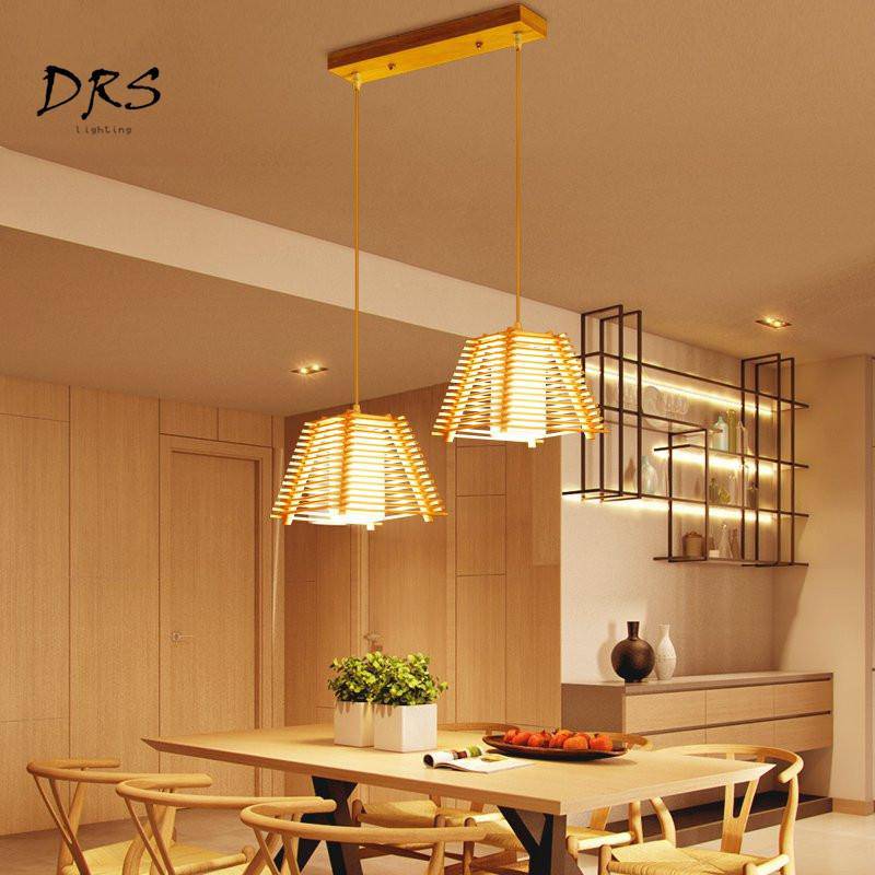 Suspension LED cage conique en bois