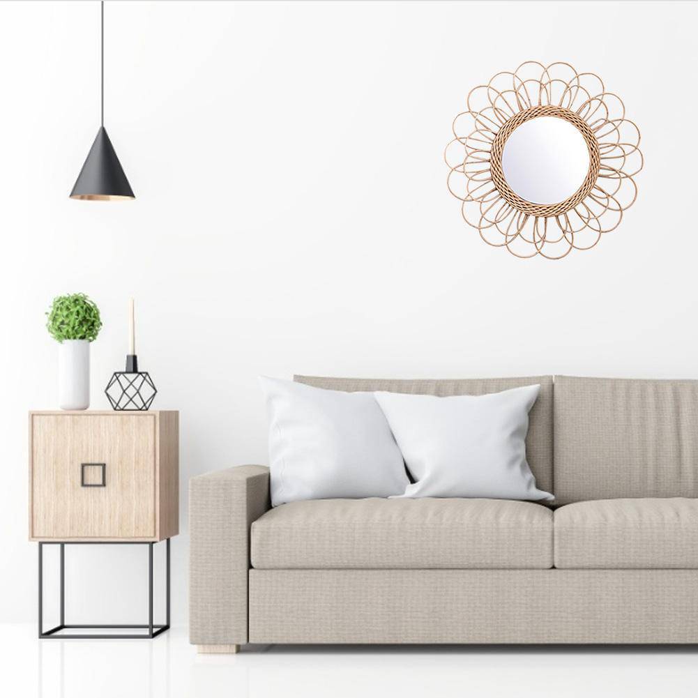 Miroir mural décoratif rond à pétale de fleur en rotin - vue 3 sur 7