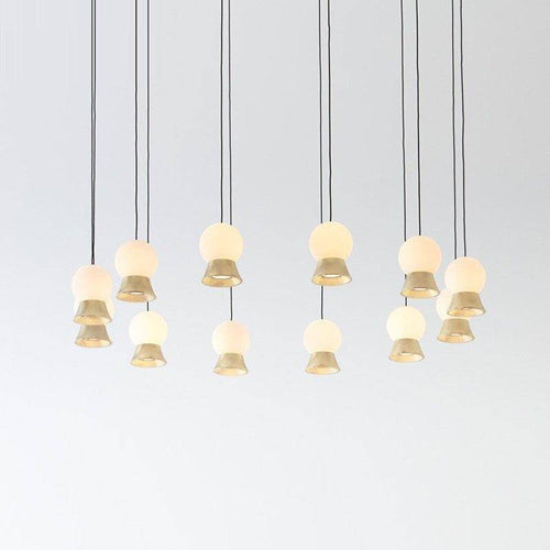 Suspension et lustre design à LED avec boule en verre et support dorée - vue 4 sur 14
