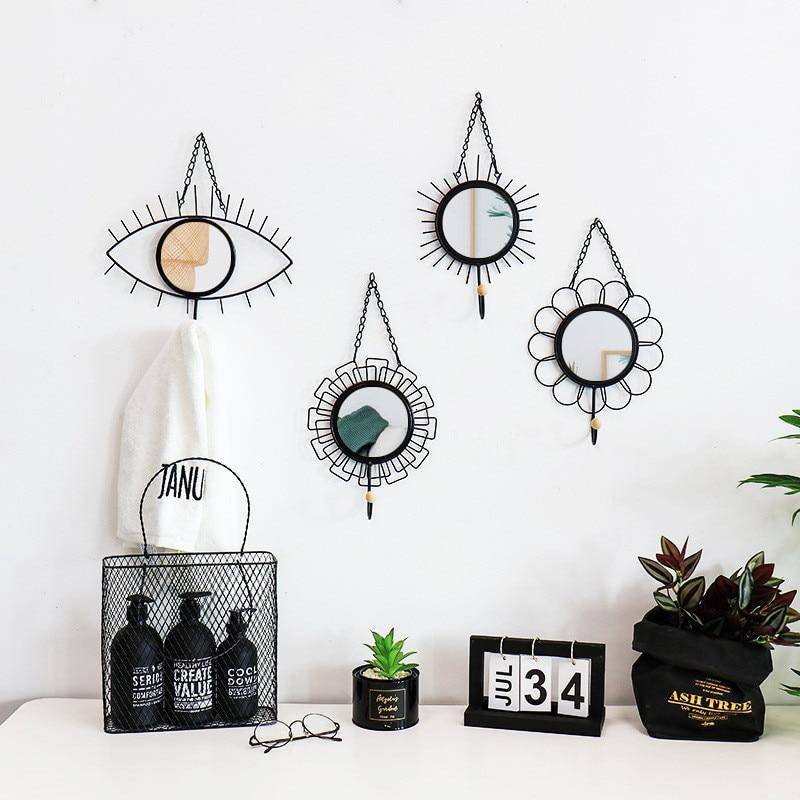 Miroir mural décoratif suspendu rond oeil noir Nordic - vue 4 sur 4