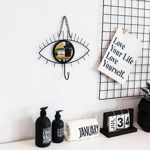 Miroir mural décoratif suspendu rond oeil noir Nordic