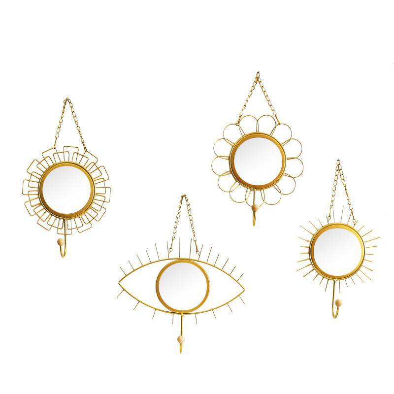 Miroir mural décoratif suspendu rond fleur jaune Nordic - vue 4 sur 4