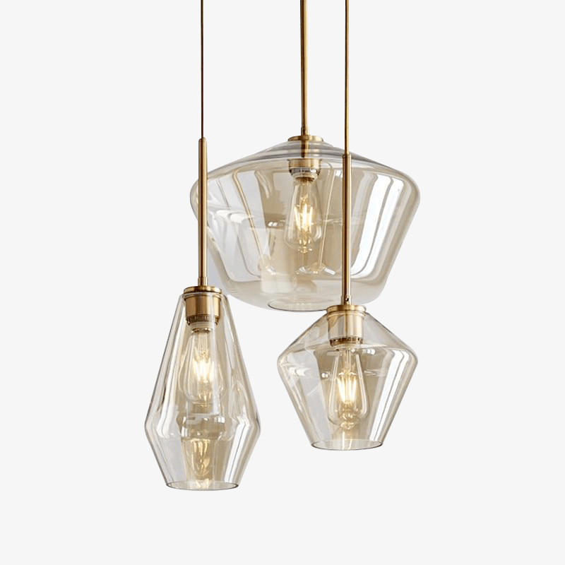 Suspension design à LED en métal et verre de plusieurs formes