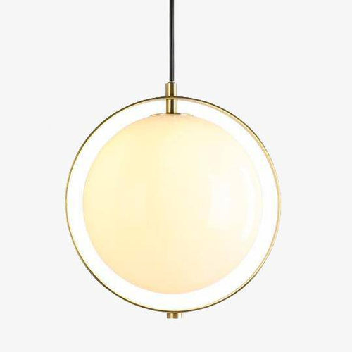 Suspension design LED boule en verre dans cercle doré - vue 2 sur 6