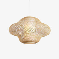 Suspension en rotin LED avec abat-jour aux formes arrondies
