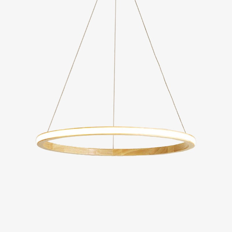 Suspension moderne LED avec anneau en bois lumineux Ibarne