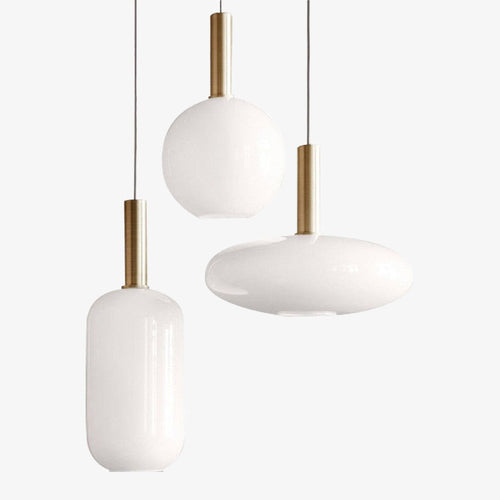 Suspension moderne ovale en verre blanc Valette