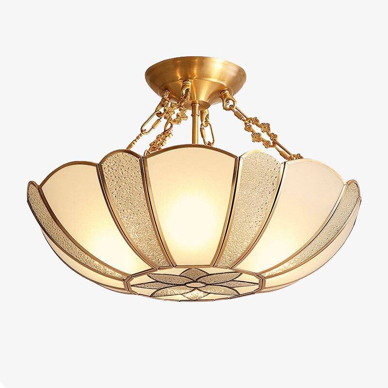 Suspension rétro à LED dorée avec abat-jour en verre