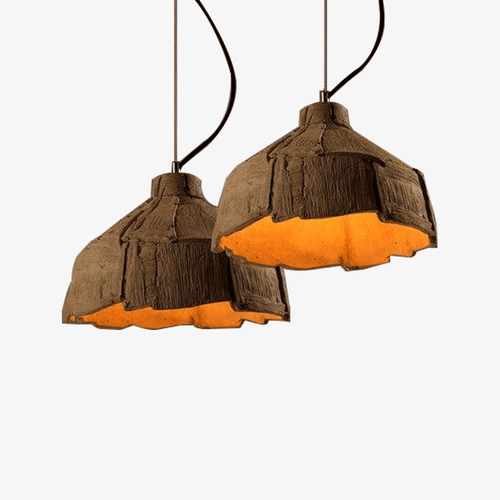 Suspension retro LED avec abat-jour imitation écorce