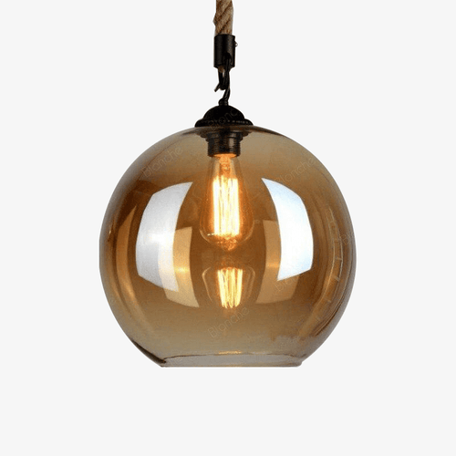 Suspension rétro LED avec boule en verre fumé style Rope