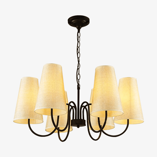 Suspension rétro LED en métal avec plusieurs abats-jours en tissu