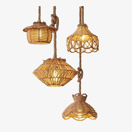 Suspension rustique LED avec abat-jour de plusieurs formes et cordage - vue 2 sur 8