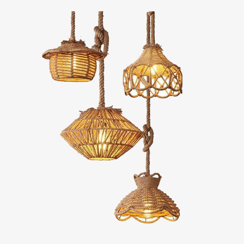 Suspension rustique LED avec abat-jour de plusieurs formes et cordage