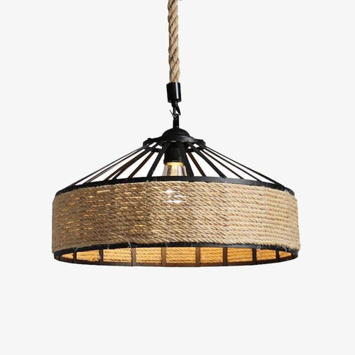 Suspension rustique LED avec cercle en rotin Country