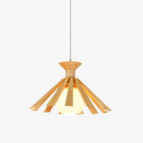 Suspension scandinave LED avec abat-jour conique en bois Xander