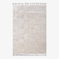 Tapis rectangle berbère blanc à motifs carreaux en relief et franges