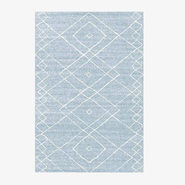 Tapis rectangle berbères bleu ciel à motifs blancs Sala
