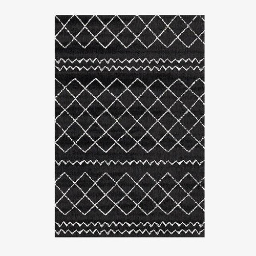 Tapis rectangle berbères noir à motifs blancs Sala A